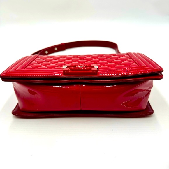 Chanel Boy Red Plexiglass Quilted Matelasse Patent Leather Med Shoulder Bag Ex++ - Picture 5 of 16